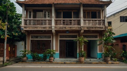 Fototapeta premium traditional tube house with a tiled roof