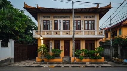 Obraz premium traditional tube house with a tiled roof