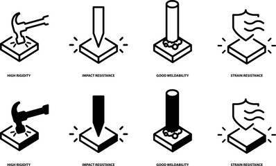 Characteristics metal icon set, vector illustration