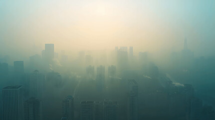 Smog-covered city skyline with thick haze