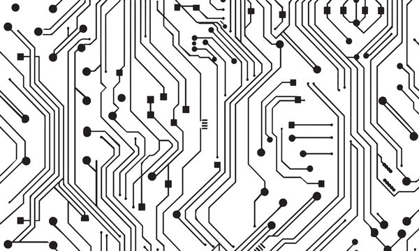 Seamless electronic circuit board black and white vector background