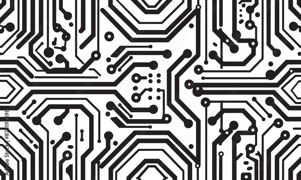 Poster electronic circuit board tech pattern. abstract computer chip . black and white motherboard vector b