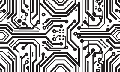 electronic circuit board tech pattern. abstract computer chip . black and white motherboard vector background