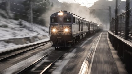 Naklejka premium a train driving up to the top of a rollercovered rail,