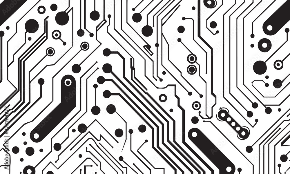 Poster seamless technology pattern with black and white lines . circuit board isolated vector background