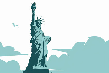 Risograph riso print travel poster, card, wallpaper or banner illustration, modern, isolated, clear and simple of Statue of Liberty, New York City, USA. Artistic, screen printing, backdrop background