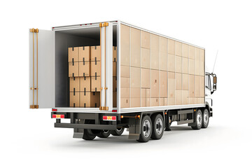Delivery Truck with cardboard boxes white background Transportation Cargo Concept 