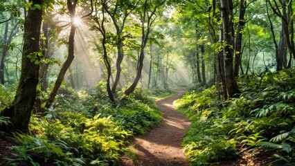 Obraz premium a path in the middle of a lush green forest