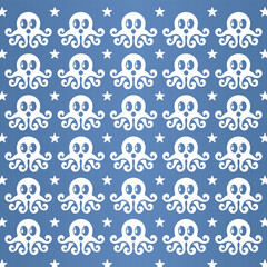 Pattern design Animal Cute Octopus with blue background, suitable for your wallpaper, wrapping paper, cover design. Vector illustration.