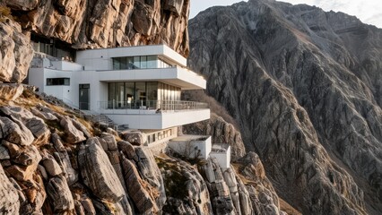 a building that is on the side of a rocky mountain,
