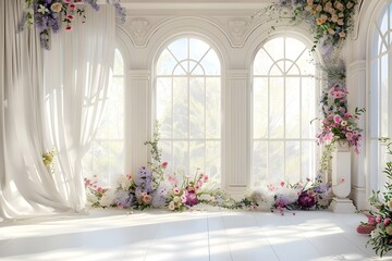 Background wedding with floral and view outside the garden fall generative AI	
