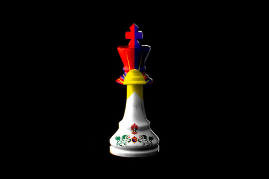 Tibet flags paint over on chess king. 3D illustration.
