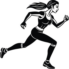 silhouette of a woman running illustration black and white