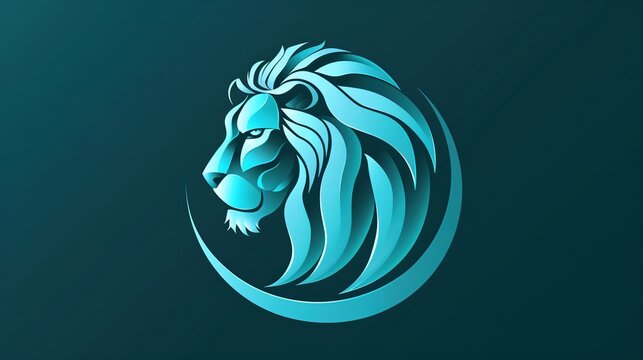 a abstract concpet that represents a lion in a cyan circle, designed as a futuristic minimal 2D logo, Generate AI.