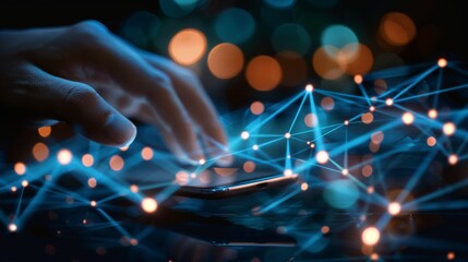 hand using smartphone with digital technology data communication network and telecommunication concept