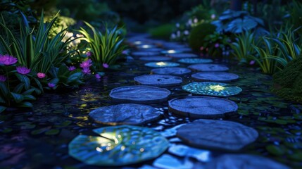 A hightech garden design company incorporates selftending enchanted flowers into their landscapes