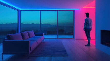 Obraz premium A hightech smart home system adapts to summer by using enchanted cooling charms and supernatural lighting that mimics the soothing glow of a magical sunset