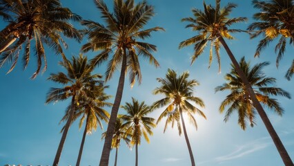 Obraz premium a group of palm trees against a blue sky