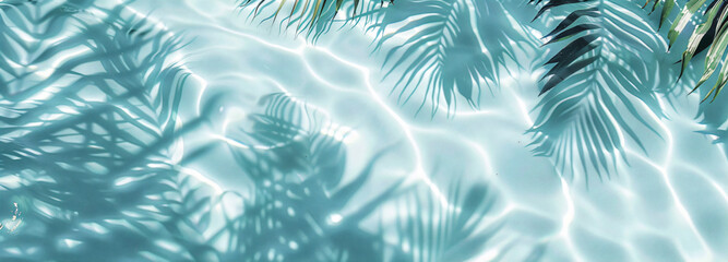 abstract background with palm tree shadow on water, light blue and white color


