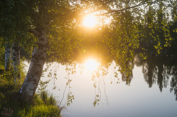 Summer sunset over the river.  Finland