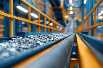 An advanced recycling plant features mystical sorting systems and enchanted conveyor belts that separate and process materials based on their elemental properties