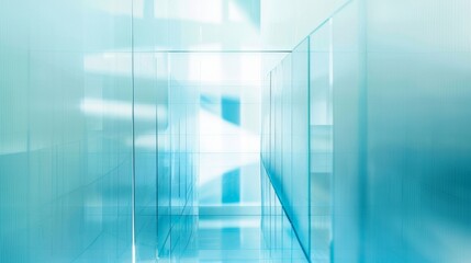 Obraz premium Sky Blue Hue Minimalistic Glass Architecture in a Modern Atmosphere, future smart office, business concept, Graphic Resources, Wallpapers, Brochure, Websites, banner design, Advertising, background