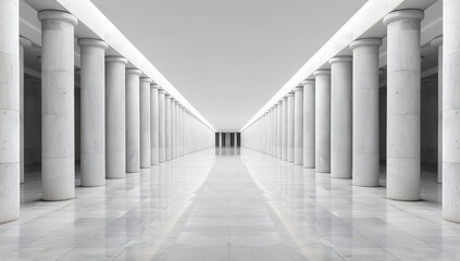 A line of white marble pillars, symmetrical and with high resolution, definition, quality, detail, contrast