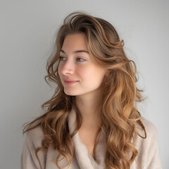 Fototapeta premium Tranquil Young Woman with Gorgeous Flowing Hair and Soft Smile