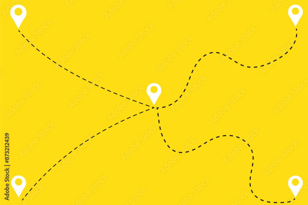 Poster route icon - two points with dotted path and location pin. route location icon two pin sign and dott