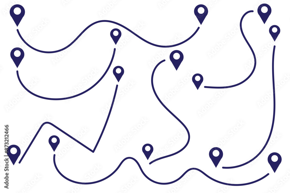Poster route icon - two points with dotted path and location pin. route location icon two pin sign and dott