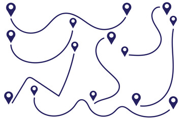 Route icon - two points with dotted path and location pin. Route location icon two pin sign and dotted line. Travel vector icon. Travel from start point and dotted line tracing