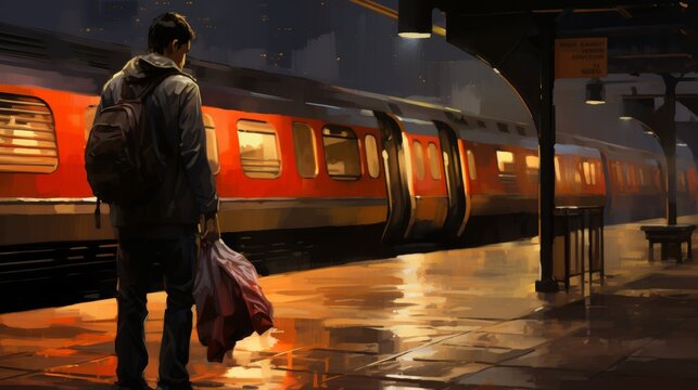 Middle aged man wiping tears on station platform after emotional goodbye with loved one