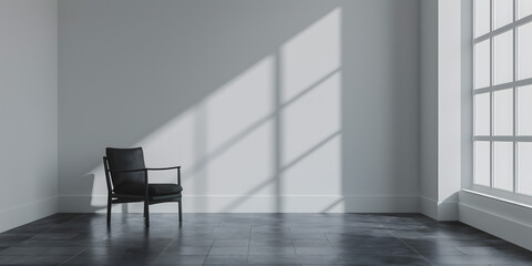 Minimalist Interior Design with Modern Chair and Blank Canvas