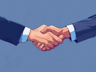Business partnership successful collaboration between two professionals in a blue background setting