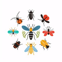 A simple vector icon illustration depicting the group of insect items at center for a website isolated white background