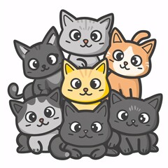 A simple vector icon illustration depicting the group of cat items at center for a website isolated white background