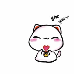 Obraz premium stickker cat cute white give for you art NO AI