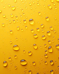 Golden Water Drops on a Vibrant Yellow Surface