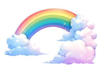 Cartoon rainbow rendered on a white background, featuring bright and vibrant colors in a smooth, arched shape, perfect for cheerful and playful designs