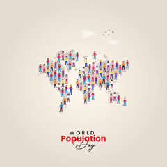 World Population Day, creative design for population day, typography, world map, people, creative ads. design for banners, posters, and vector illustrations.