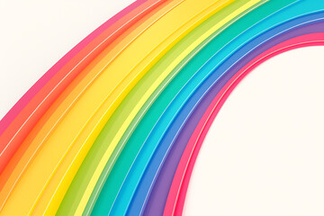 Obraz premium Cartoon rainbow rendered on a white background, featuring bright and vibrant colors in a smooth, arched shape, perfect for cheerful and playful designs.