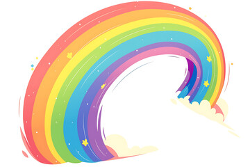 Obraz premium Cartoon rainbow rendered on a white background, featuring bright and vibrant colors in a smooth, arched shape, perfect for cheerful and playful designs.