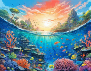 Coral Reef's landscape anime style