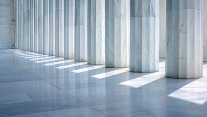 Obraz premium A line of white marble pillars, symmetrical and with high resolution, definition, quality, detail, contrast