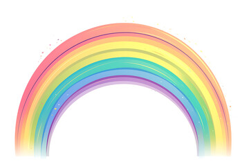 Cartoon rainbow rendered on a white background, featuring bright and vibrant colors in a smooth, arched shape, perfect for cheerful and playful designs.
