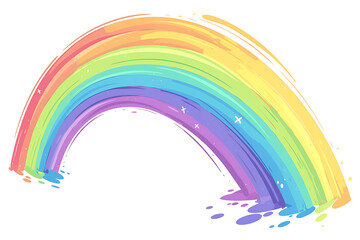 Obraz premium Cartoon rainbow rendered on a white background, featuring bright and vibrant colors in a smooth, arched shape, perfect for cheerful and playful designs.