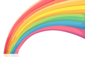 Cartoon rainbow rendered on a white background, featuring bright and vibrant colors in a smooth, arched shape, perfect for cheerful and playful designs.
