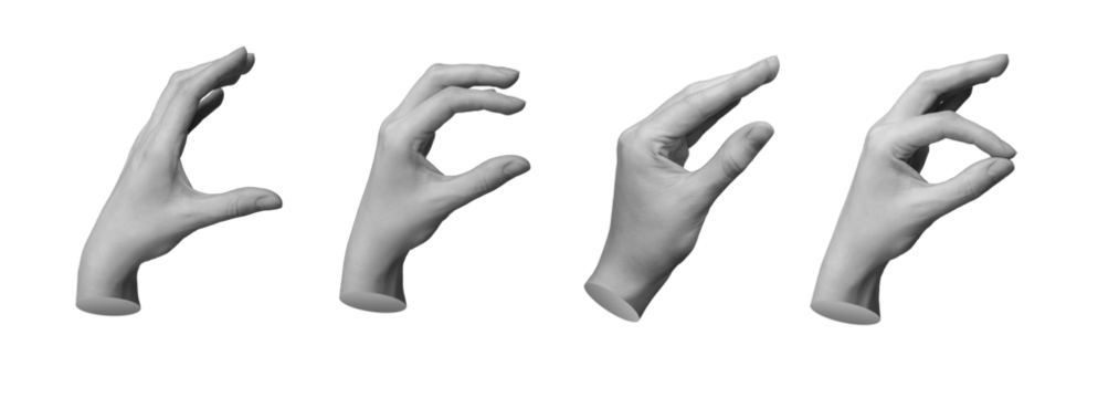 Fingers showing size from big large to little small pinch, hand sign isolated on white background., transparent PNG cutout