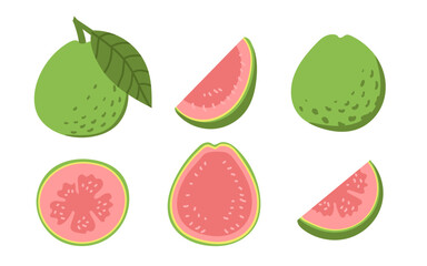 Guava fruit set whole and halves