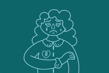 Depressed woman, Sad woman, Crying woman with broken heart. Young woman confused. Anxiety disorder. Vector Illustration